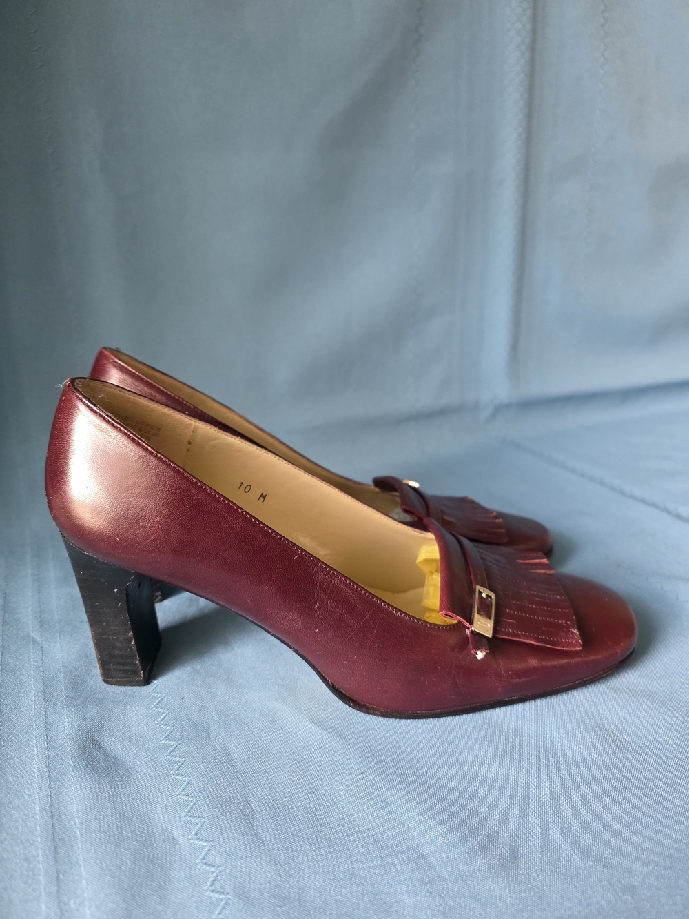 Etienne Aigner Nottingham Burgundy Leather Fringe Loafers Buckle Detail Sz 10M